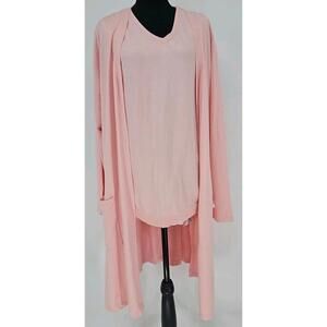 Belle‎ by Kim Gravel Feather Knit Sweater Set Medium Pink Cardigan and Tank
